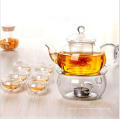 glass teapot set with warmer and cups
